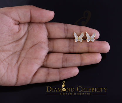 DiamondCelebritees Women's 0.25ct Real Diamond Butterfly Stud Earrings Yellow 925 Sterling Silver