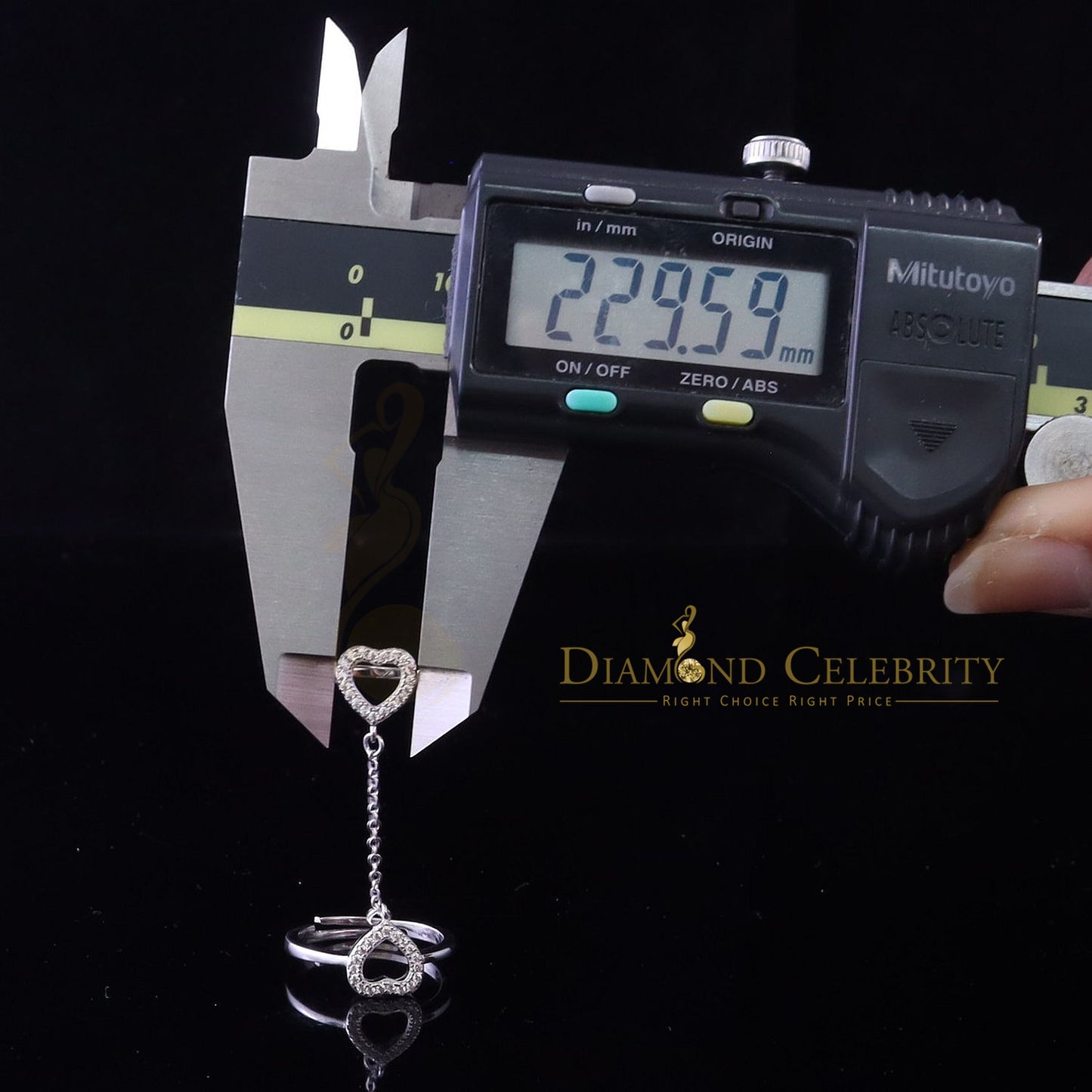 DiamondCelebritees Sterling White Silver 0.50ct Cubic Zirconia Heart Rings W/Connected Chain Size 6
