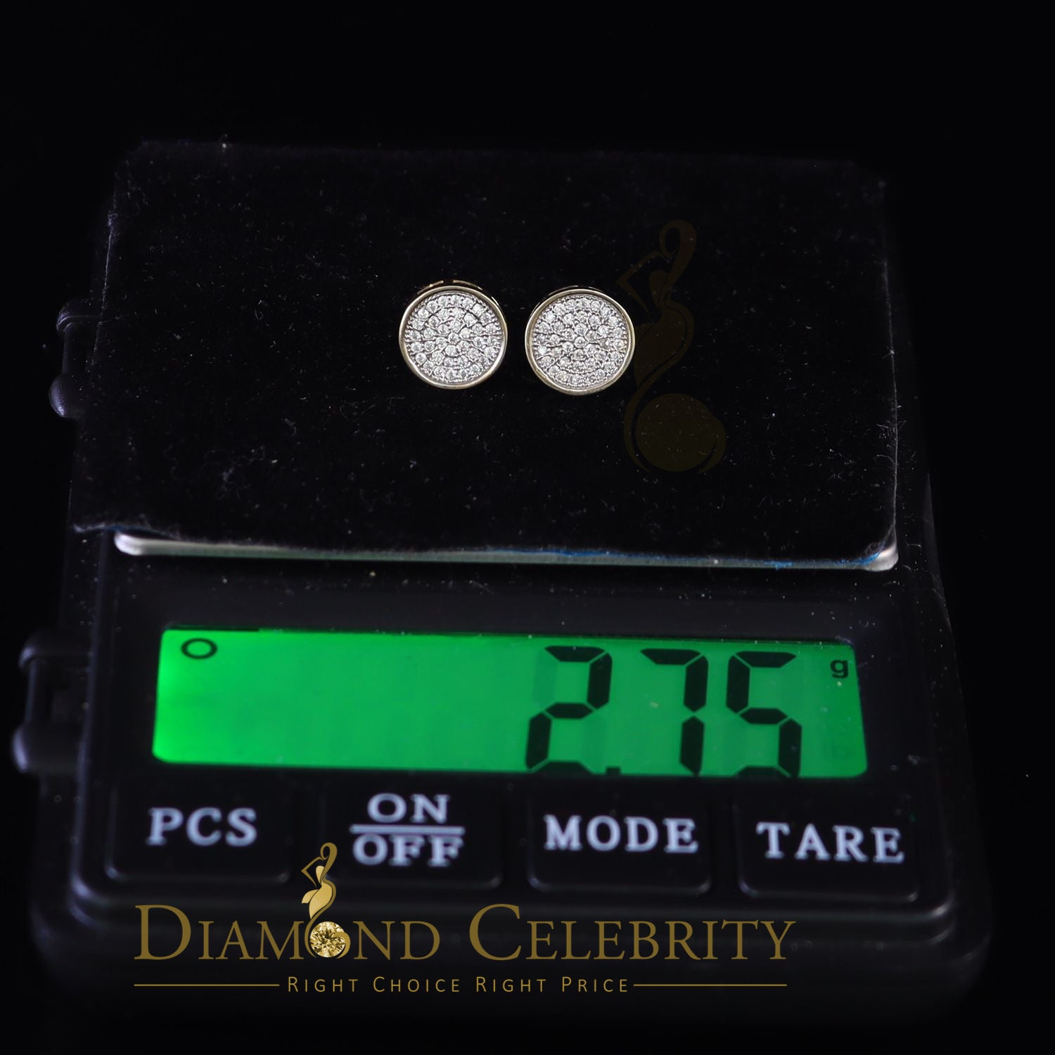 DiamondCelebritees  0.78ct Cubic Zirconia 925 Yellow Silver Women's & Men's Hip Hop Round Earrings