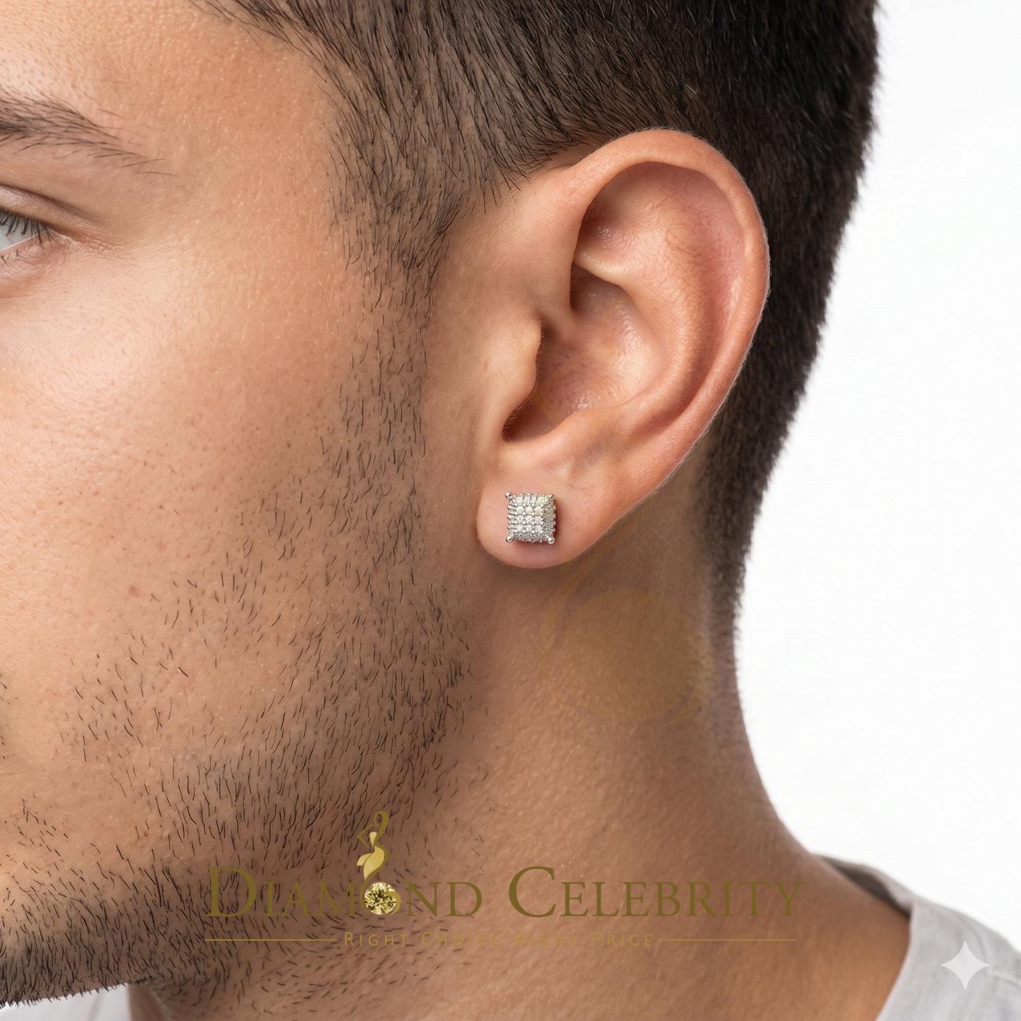 DiamondCelebritees Aretes Para Hombre 0.05ct Diamond 925 Silver Women & Men Square White Earrings