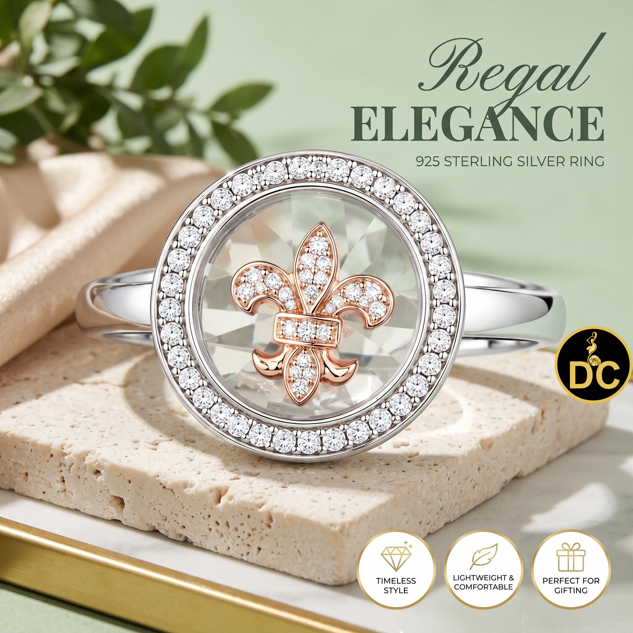 DiamondCelebritees White 0.50ct 925 Sterling Silver Fleur de lis Cubic Zirconia Women's Ring Size 7