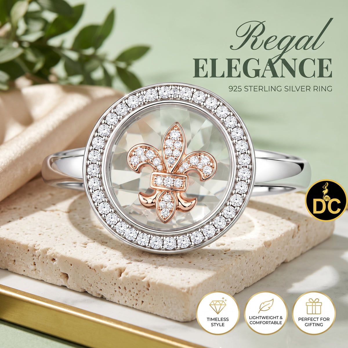 DiamondCelebritees White 0.50ct 925 Sterling Silver Fleur de lis Cubic Zirconia Women's Ring Size 7