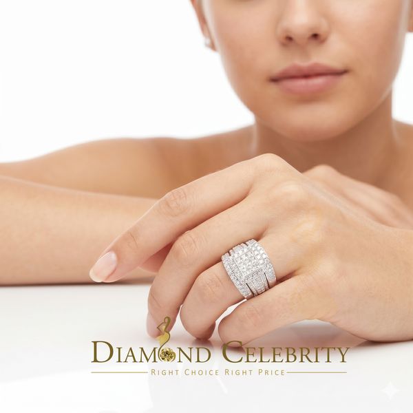 DiamondCelebritees 12.60ct Cubic Zirconia White SterlingSilver Men's/Women 3PC Wedding Rings Size 9