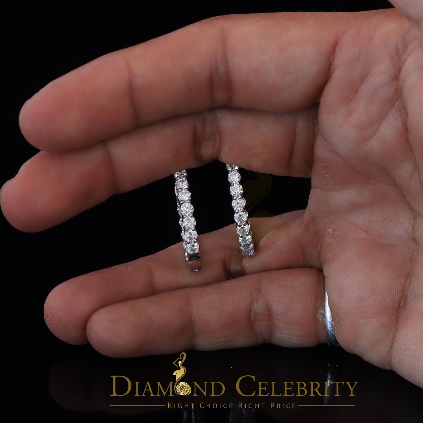 Diamondcelebritees 4.00ct Moissanite White 925 Sterling Silver Women's In and Out Hoop Earrings