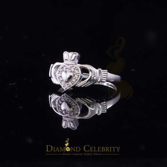 DiamondCelebritees Sterling White Silver 0.16ct Cubic Zirconia Promise Heart Crown Womens Ring SZ 7