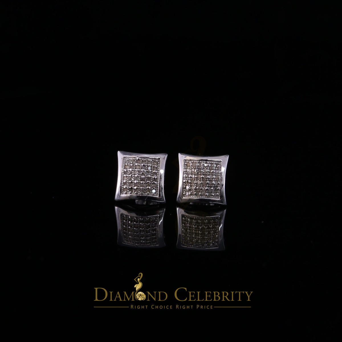 King Of Bling's Aretes Para Hombre 925 White Silver 0.20ct Round Diamond Stud Men's Earrings