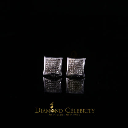 King Of Bling's Aretes Para Hombre 925 White Silver 0.20ct Round Diamond Stud Men's Earrings