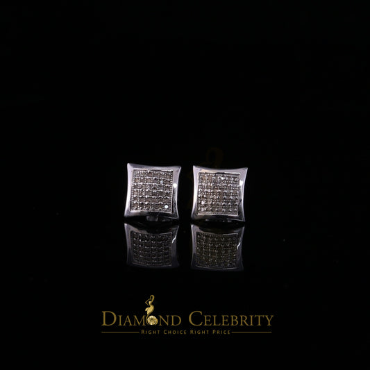 King Of Bling's Aretes Para Hombre 925 White Silver 0.20ct Round Diamond Stud Men's Earrings