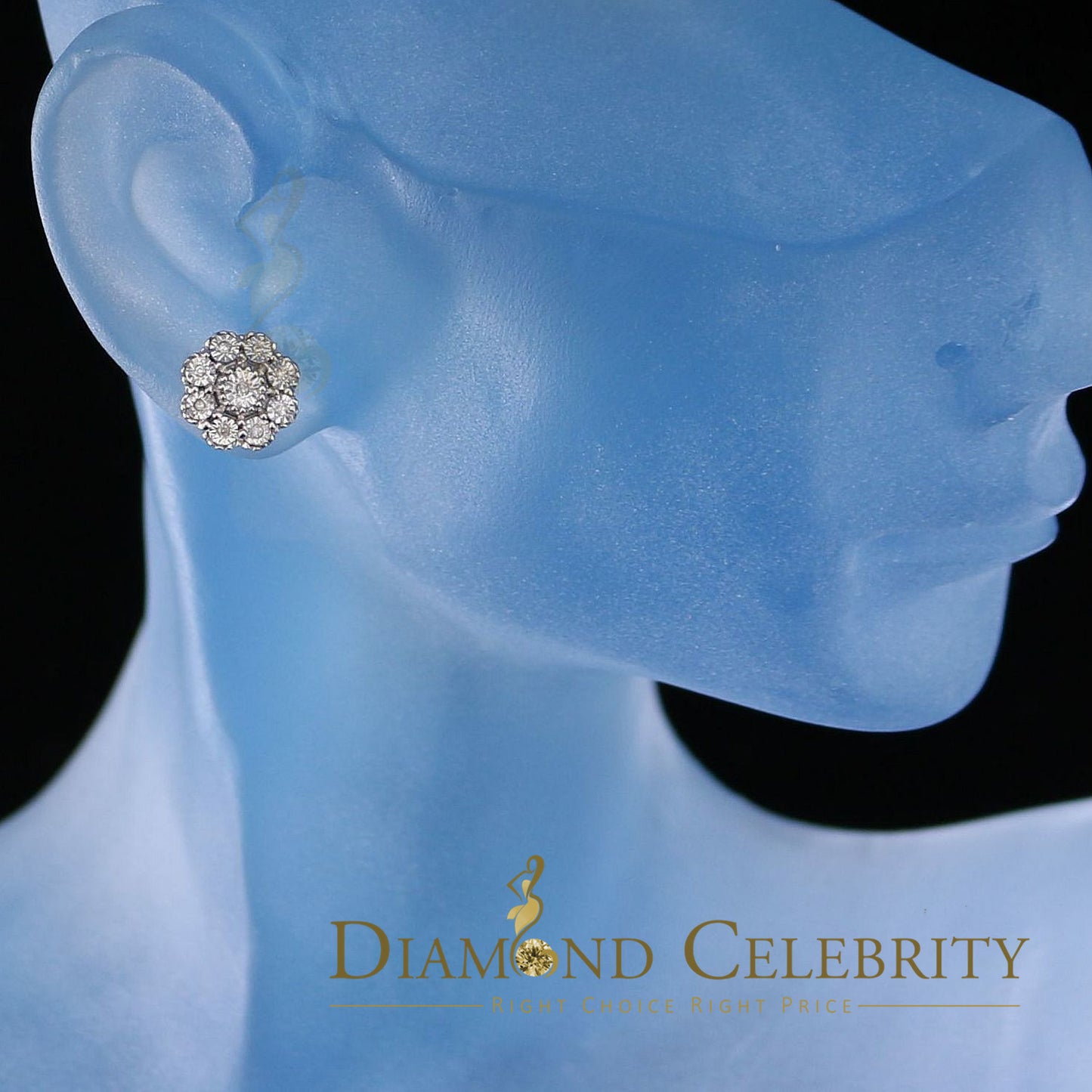 DiamondCelebritees 0.10ct Diamond 925 Sterling Silver White Floral Earrings For Men's & Women's