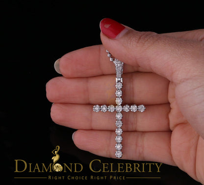 DiamondCelebritees  Real 0.66ct Diamond Sterling Silver CROSS Charm Necklace Fashion Pendant White