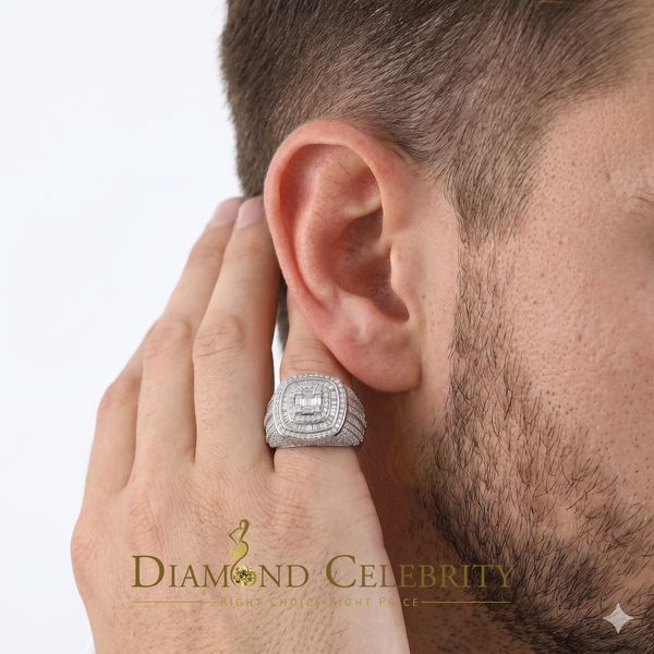 DiamondCelebritees 925 Sterling White Silver 5.50ct VVS 'D' Moissanite Round Rings SZ 10 for Men's