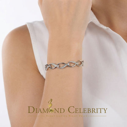 Diamondcelebritees 0.20CT Real Diamond 925 Sterling Silver White Fancy Bracelet Size 7 Inches