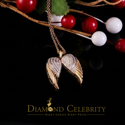 DiamondCelebritees  0.15ct Genuine Diamond Stones Angel Wings 925 Sterling Silver Yellow Pendant