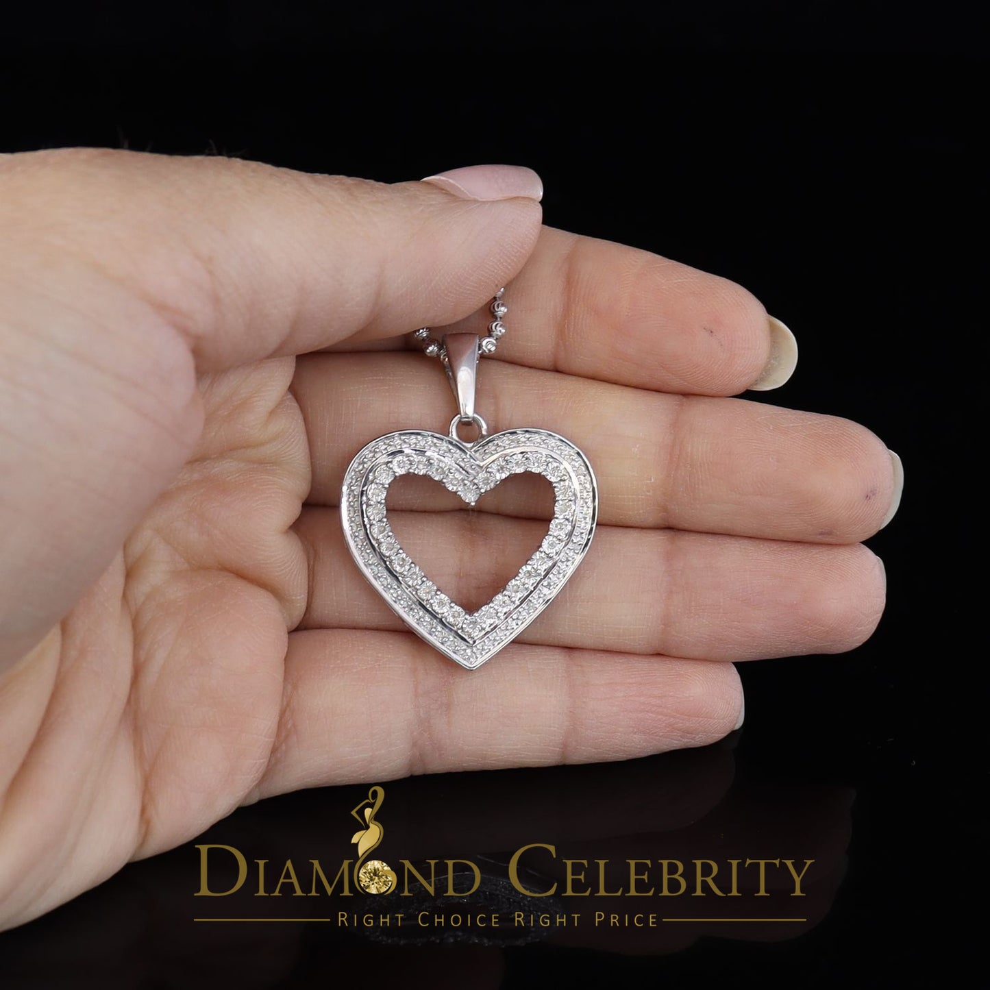 DiamondCelebritees  Real 0.10ct Diamond Sterling Silver HEART White Charm Fashion Necklace Pendant
