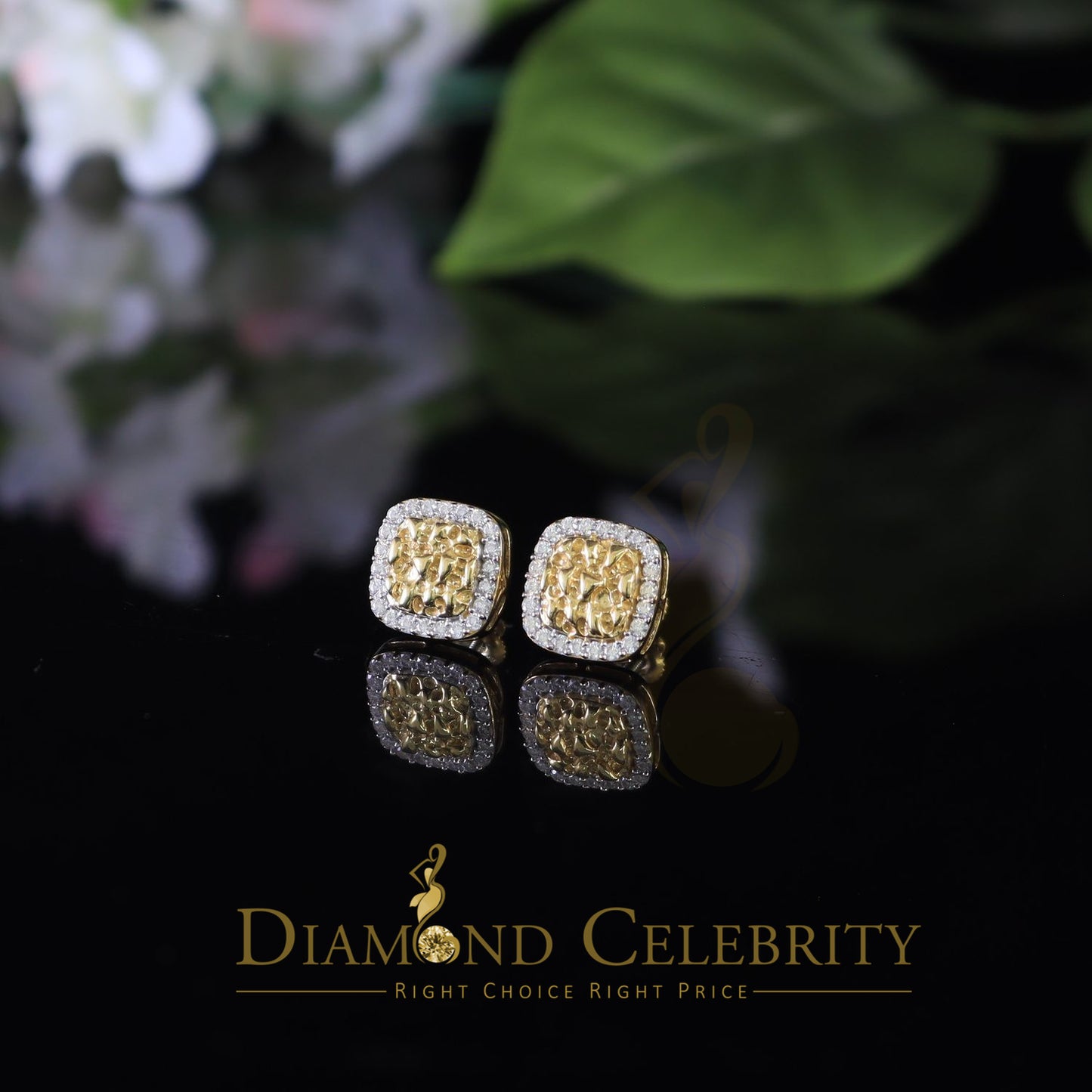 DiamondCelebritees 1.5ct Moissanite Yellow 925 Silver Womens Round Edge Square Shape Nugget Earring