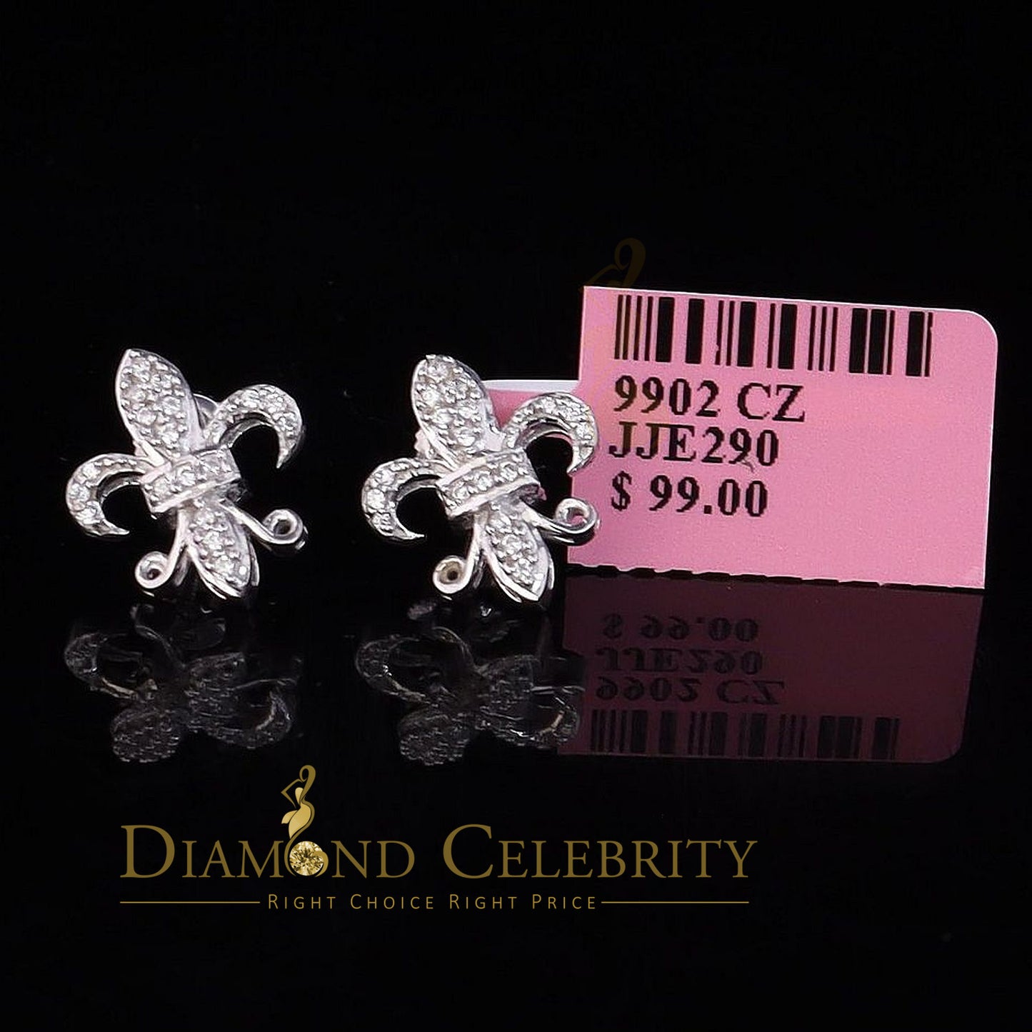 DiamondCelebritees  White 0.35ct Cubic Zirconia 925 Silver Men's & Women's Fleur de Lis Earrings