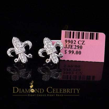 DiamondCelebritees  White 0.35ct Cubic Zirconia 925 Silver Men's & Women's Fleur de Lis Earrings