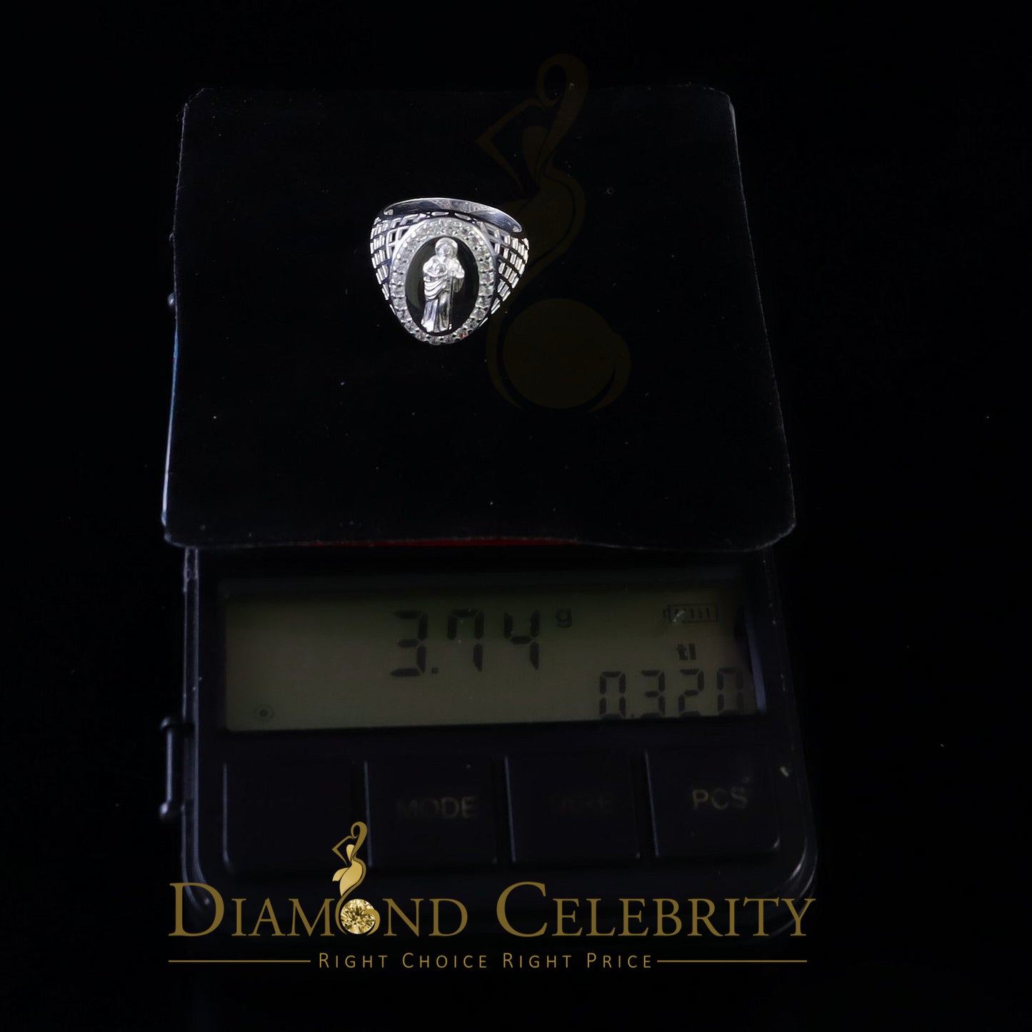 DiamondCelebritees White Oval Shape CZ 925 Sterling Silver St Jude Fancy Women's Religious Ring SZ 6.5
