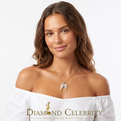 DiamondCelebritees  0.15ct Genuine Diamond Stones Angel Wings 925 Sterling Silver Yellow Pendant