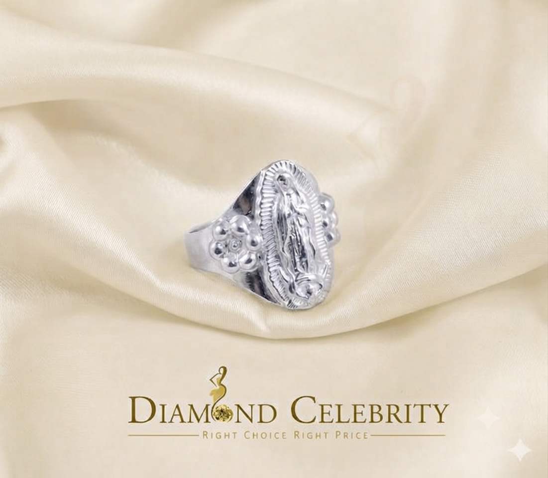 DiamondCelebritees Religious White 925 Silver Virgin Merry Portrait Guadalupe Band Women Ring SZ 8