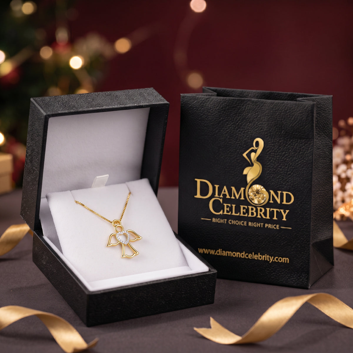 DiamondCelebritees  925 Silver Yellow Heart-Shaped Guardian Angel Pendant W/ Real 0.05CT Diamond