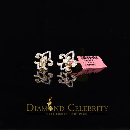 DiamondCelebritees  925 Yellow Silver 0.60ct Cubic Zirconia Fleur de Lis Screw Back Women's Earrings