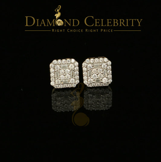 DiamondCelebritees  0.98ct Cubic Zirconia 925 Yellow Silver Women's & Men's Hip Hop Square Earrings