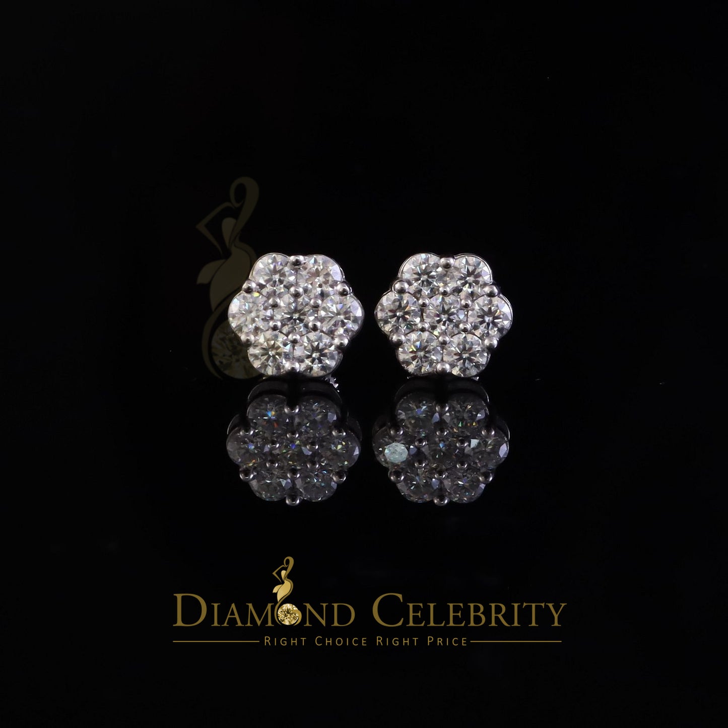 Diamondcelebritees New Men's/Womens 925 Silver White 2.25ct VVS 'D' Moissanite Flower Stud Earrings
