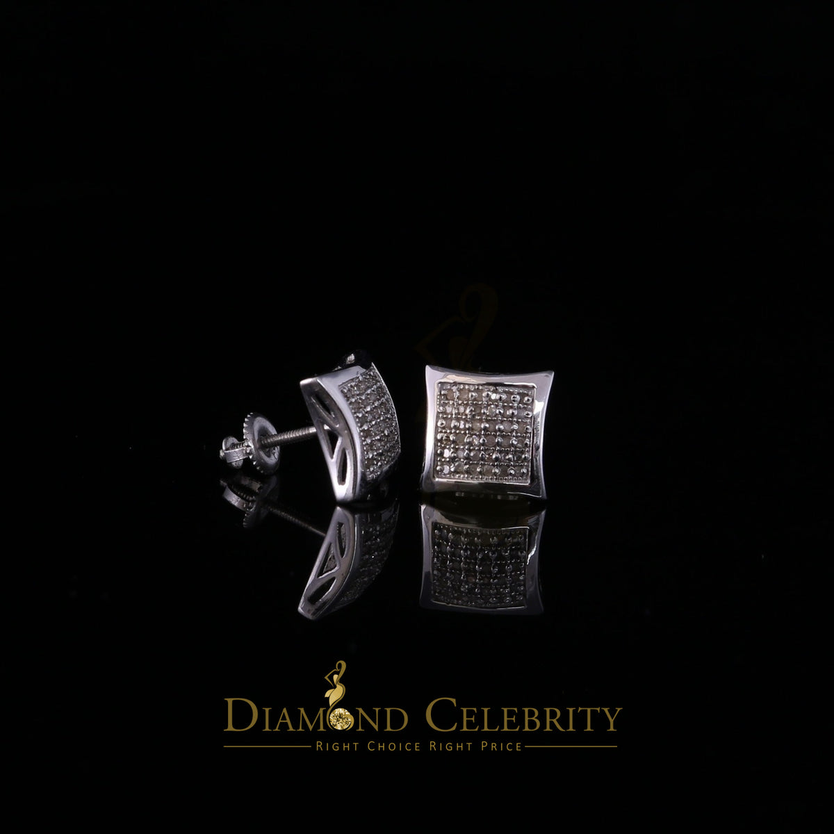 King Of Bling's Aretes Para Hombre 925 White Silver 0.20ct Round Diamond Stud Men's Earrings
