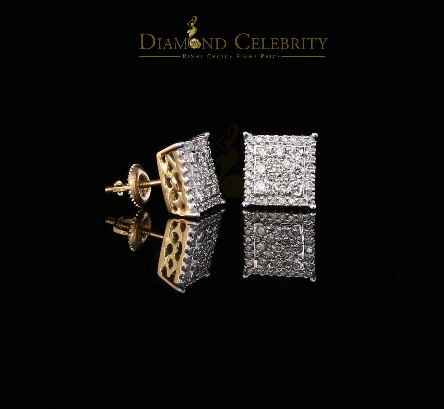DiamondCelebritees 10K Real Yellow Gold with 1.20CT Real Diamond Men's/Women's Stud Earrings
