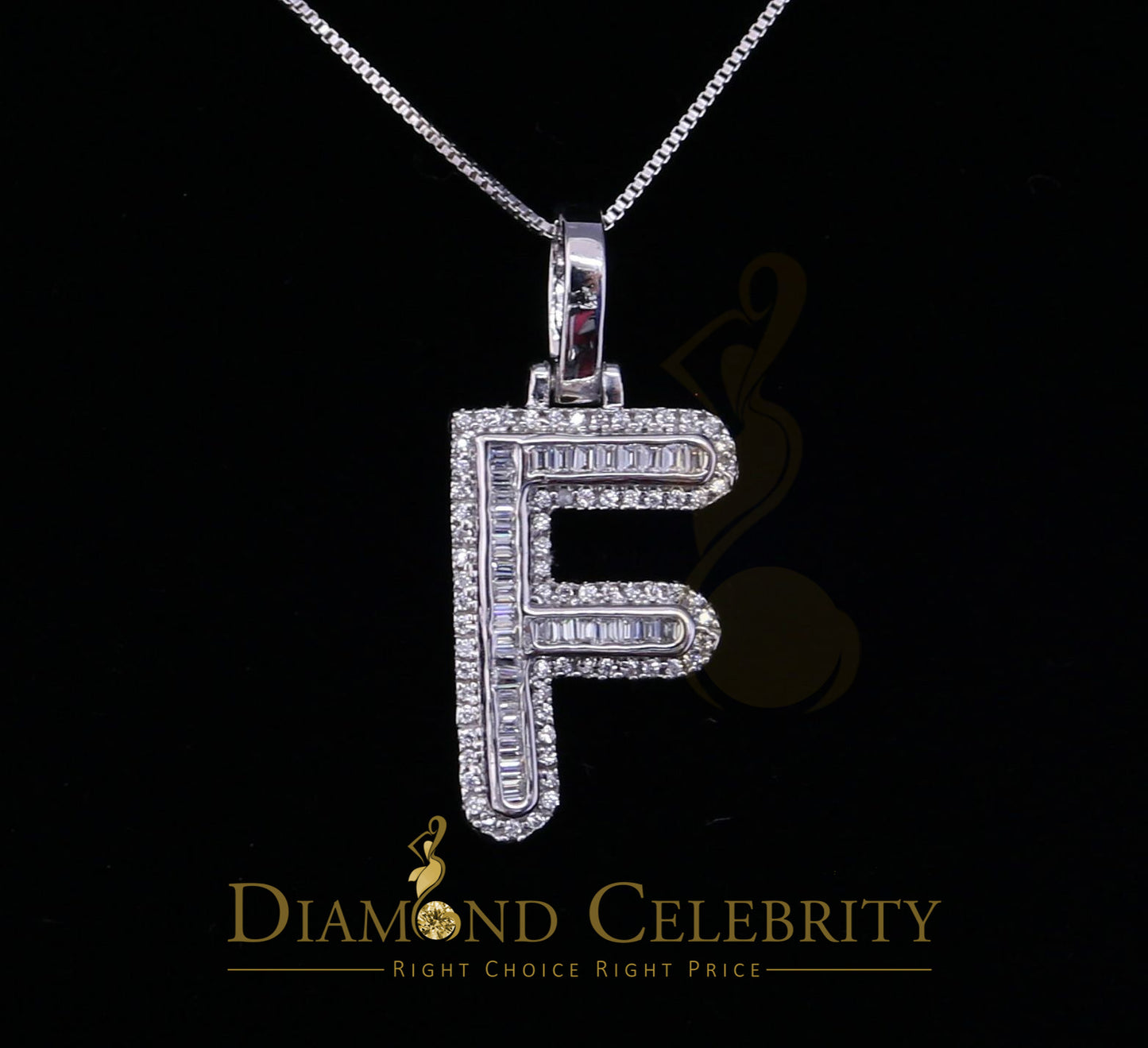 DiamondCelebritees White Bugutte Initial All Alphabet Sterling Silver Pendant with Cubic Zirconia