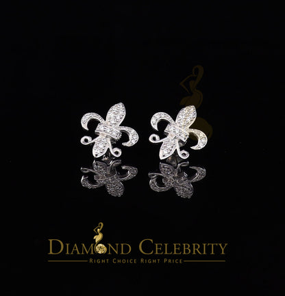 DiamondCelebritees  925 White Silver Women's Fleur de Lis Screw Back 0.36ct Cubic Zirconia Earrings