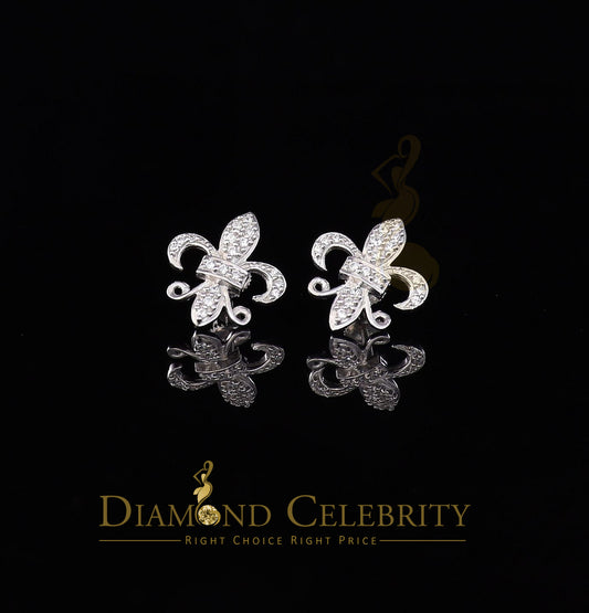 DiamondCelebritees  925 White Silver Women's Fleur de Lis Screw Back 0.36ct Cubic Zirconia Earrings