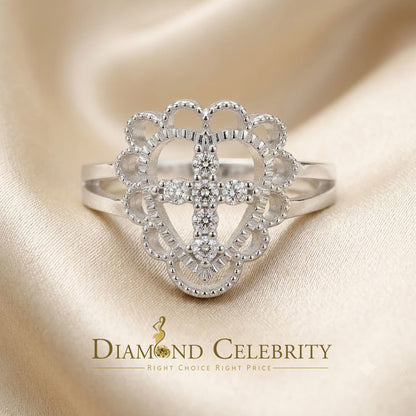 DiamondCelebritees Religious White 925 Sterling Silver Cross in Heart CZ Women's Ring Size 9