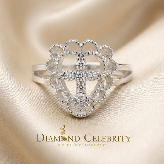 DiamondCelebritees Religious White 925 Sterling Silver Cross in Heart CZ Women's Ring Size 9