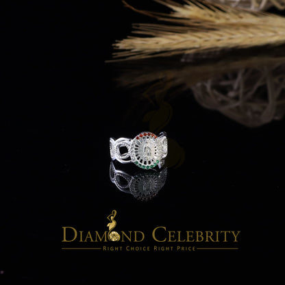 DiamondCelebritees 925 White Virgin Merry Red & Green Round Shape CZ Women's Religious Ring SZ 8