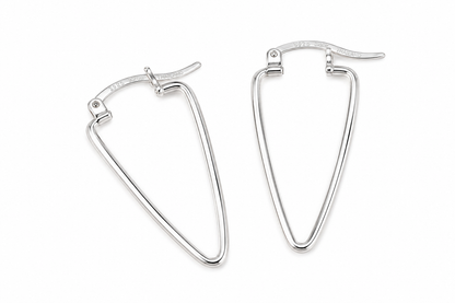 925 Sterling Silver Elongated Triangle long Shape High Polish 40mm Hoop Earrings