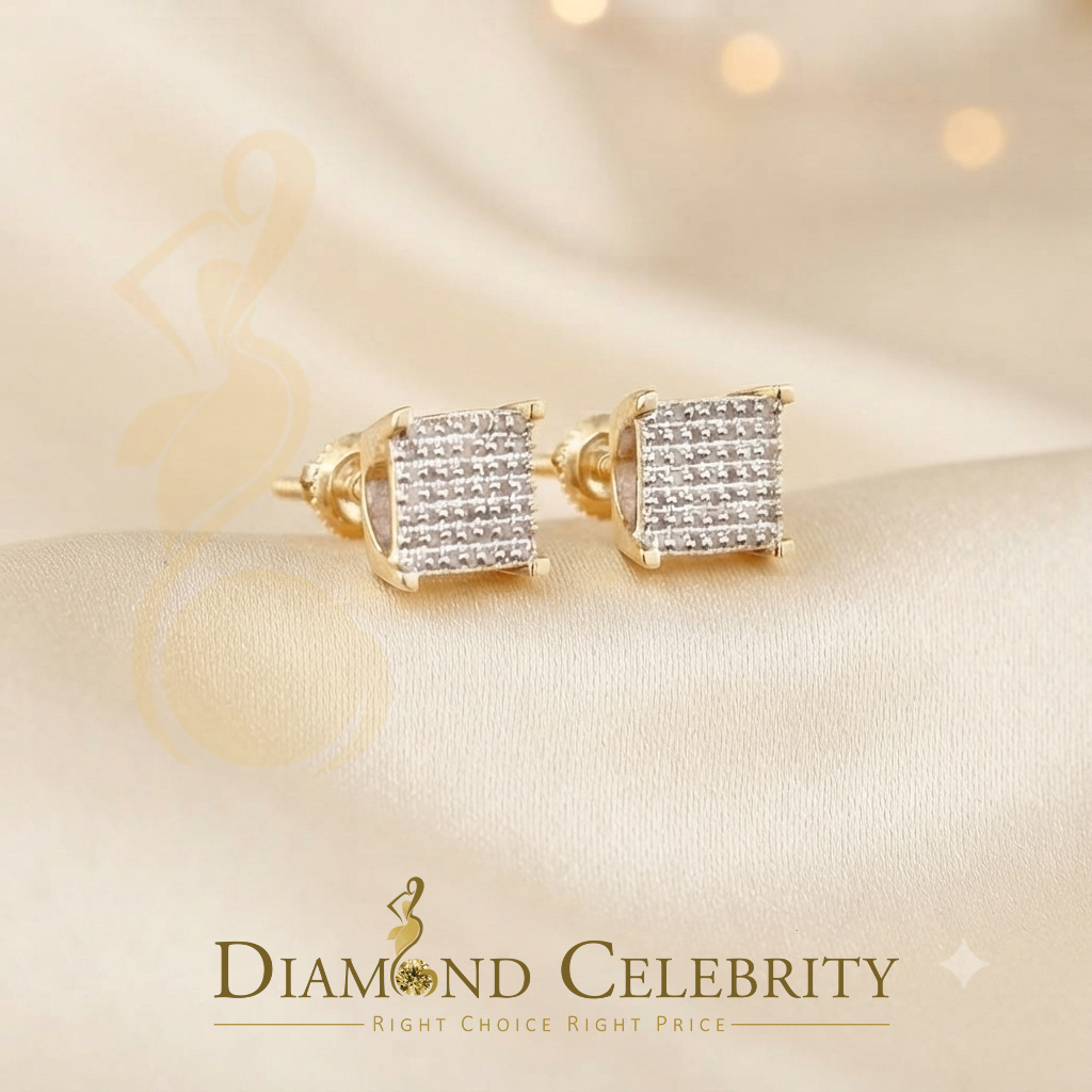 DiamondCelebritees Aretes Para Hombre 925 Yellow Silver 0.25ct Square Diamond Stud men's Earrings