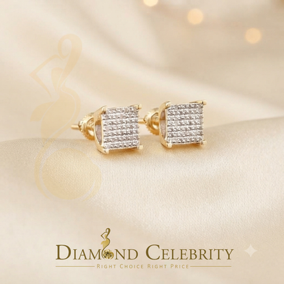 DiamondCelebritees Aretes Para Hombre 925 Yellow Silver 0.25ct Square Diamond Stud men's Earrings