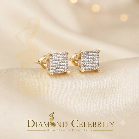 DiamondCelebritees Aretes Para Hombre 925 Yellow Silver 0.25ct Square Diamond Stud men's Earrings
