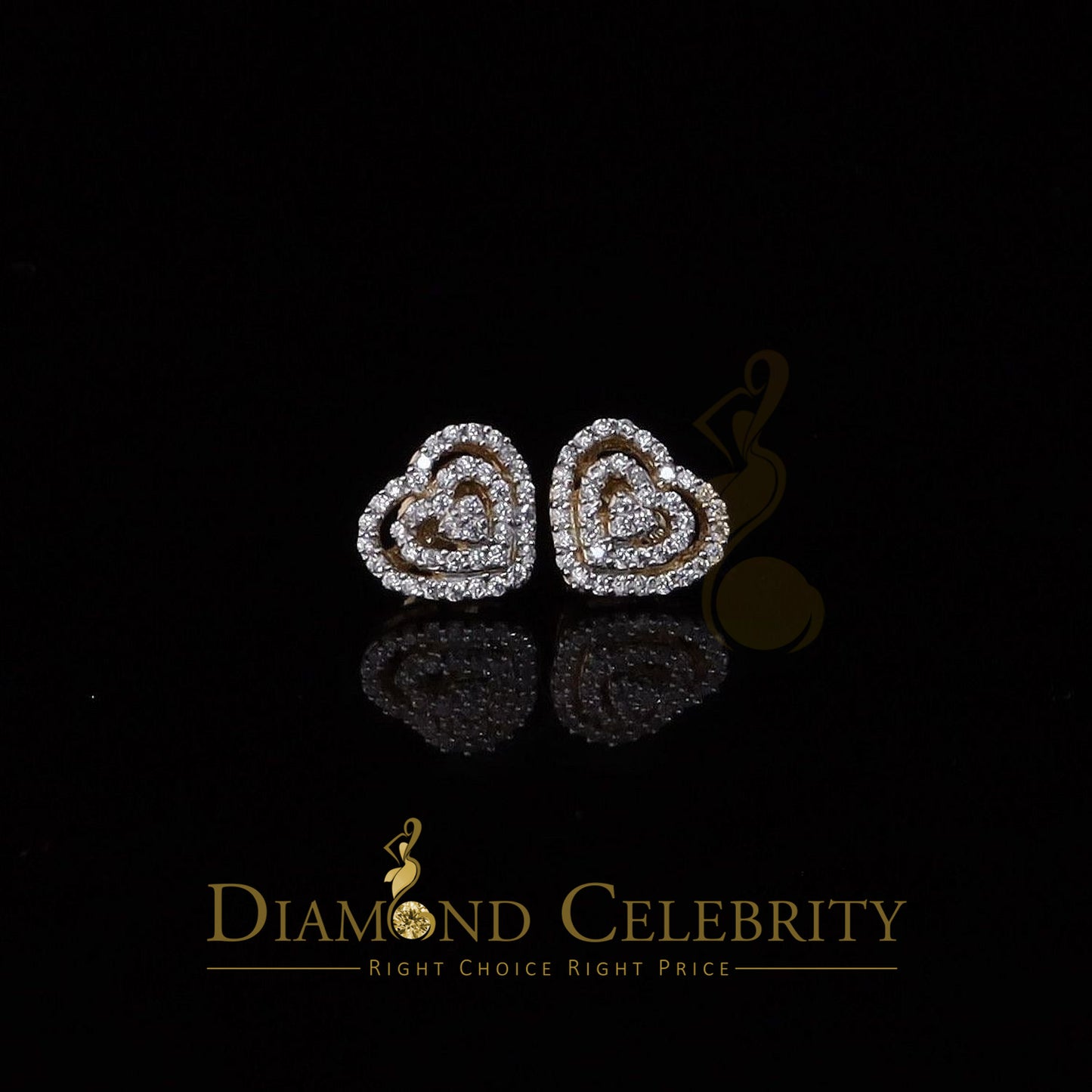 DiamondCelebritees  1.07ct Cubic Zirconia 925 Yellow Silver Women's & Men's Hip Hop Heart Earrings