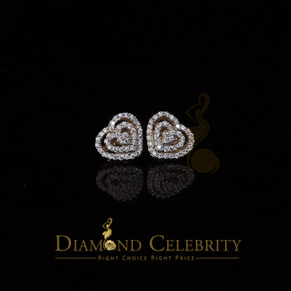DiamondCelebritees  1.07ct Cubic Zirconia 925 Yellow Silver Women's & Men's Hip Hop Heart Earrings