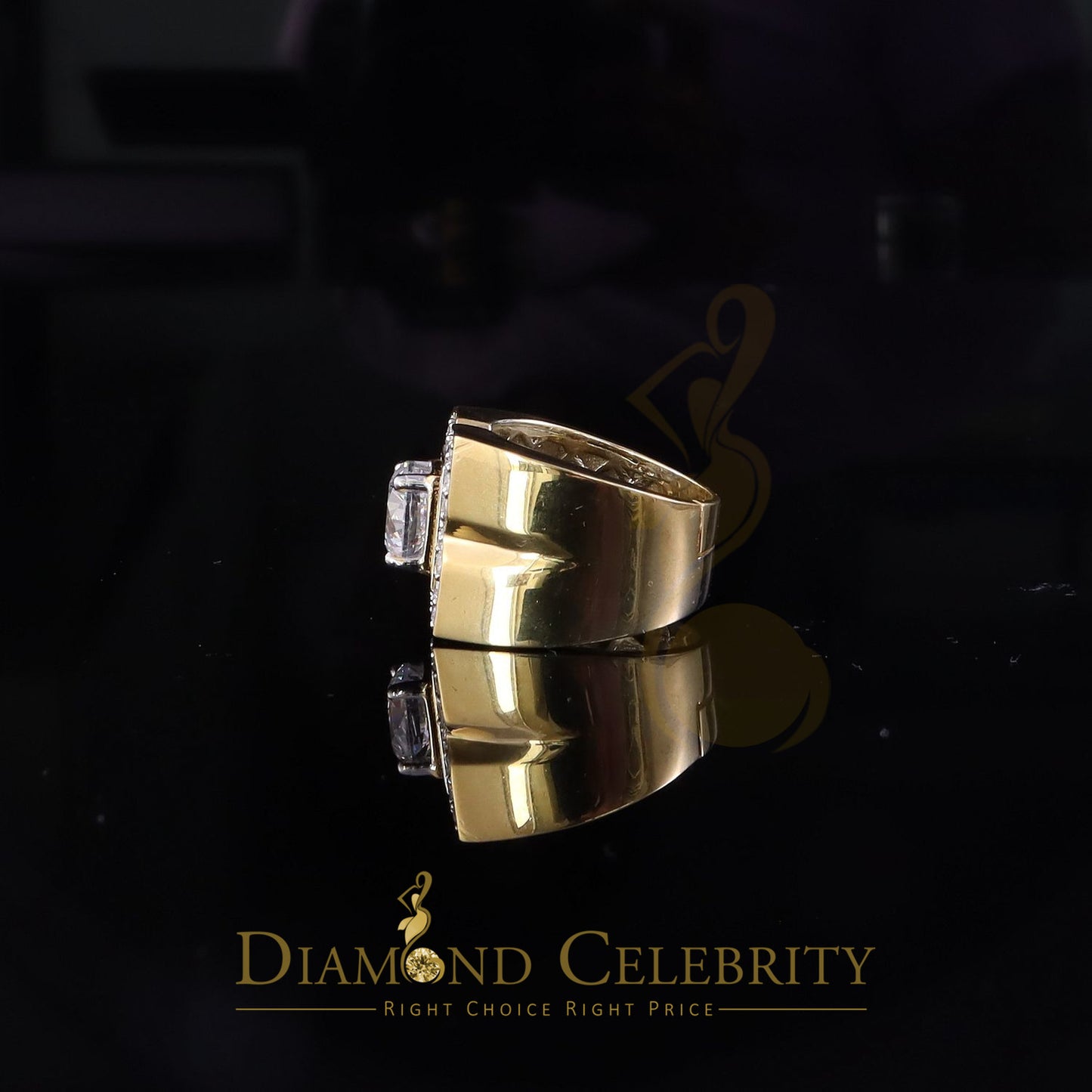 DiamondCelebritees 4.50ct Cubic Zirconia Yellow 925 Silver Men's Adjustable Ring SZ From 9 to 11