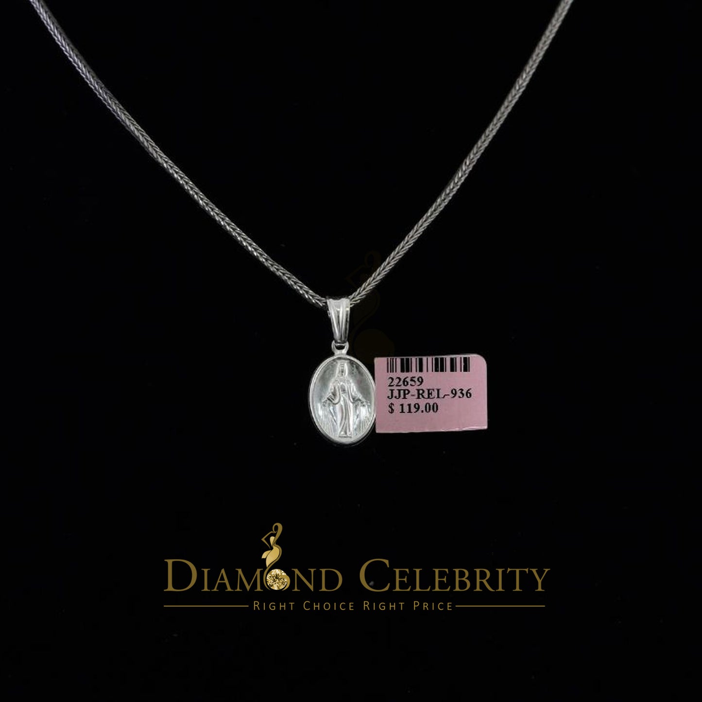 DiamondCelebritees 925 Sterling Silver Double Side Oval Jesus Men's/Women's Pendant White Religious