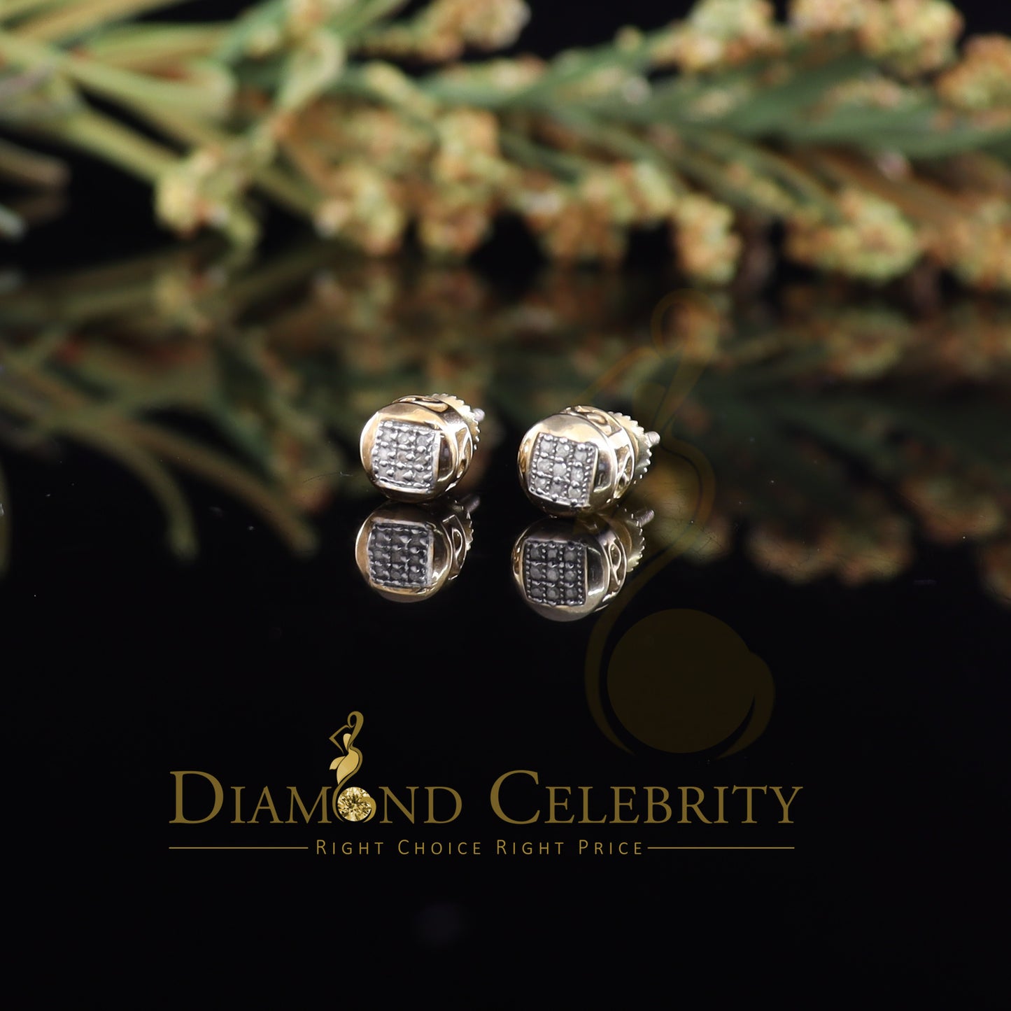 DiamondCelebritees 0.05 ct Diamond 925 Sterling Silver Yellow For Women's/Men's Round Stud Earring