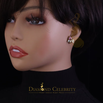 DiamondCelebritees Women's 925 Silver Yellow 5.00ct VVS D Pink Moissanite Toi et Moi Stud Earrings