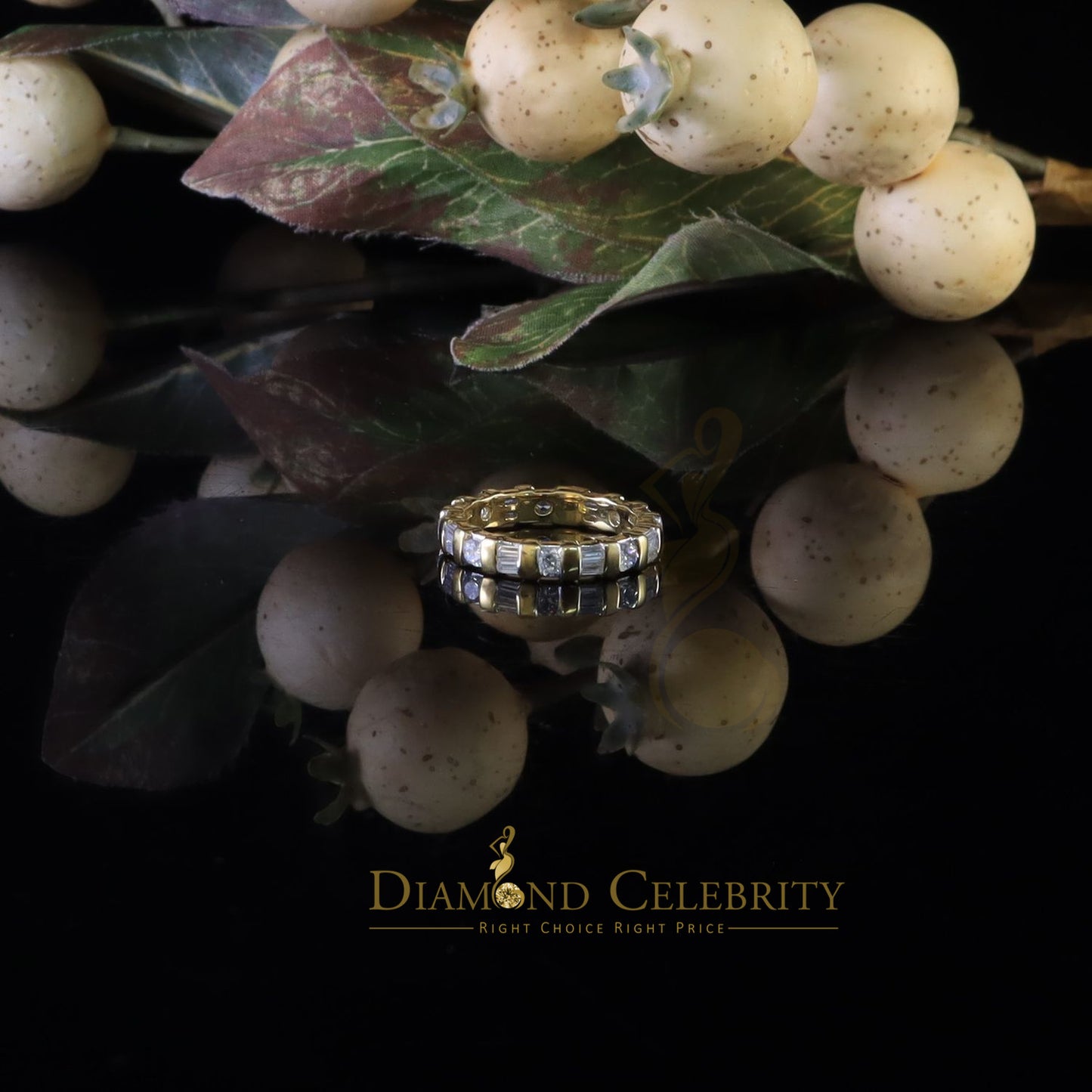 DiamondCelebritees 925 Sterling Yellow Silver 3.12ct Cubic Zirconia Eternity Women's Ring Size 8