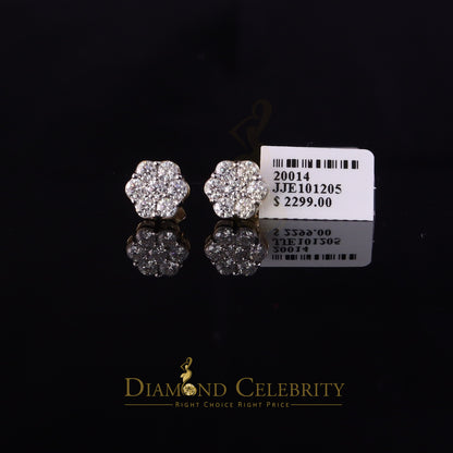 DiamondCelebritees Real Moissanite VVS 'D' Color 2.0ct 10k Real Yellow Gold Stud FLORAL Earrings