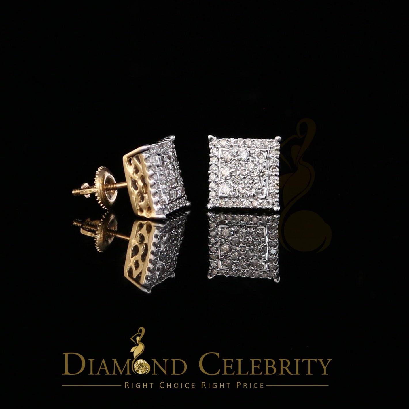 DiamondCelebritees 10K Real Yellow Gold with 1.20CT Real Diamond Men's/Women's Stud Earrings