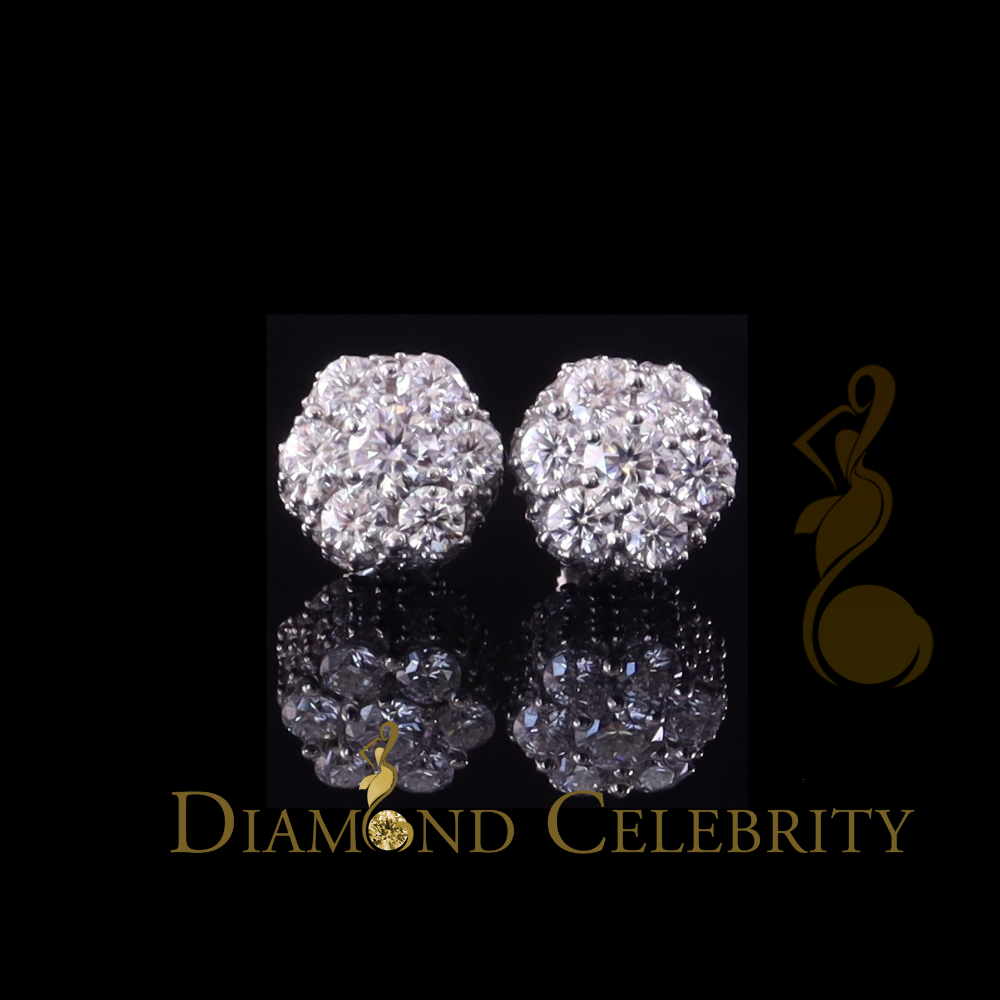 Diamondcelebritees 925 Silver White 1.50ct VVS 'D' Men's & Womens Moissanite Floral Stud Earrings